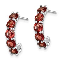Sterling Silver Rhodium-plated Garnet J-Hoop Earrings view 2