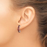 Sterling Silver Rhodium-plated Garnet J-Hoop Earrings view 3