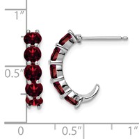 Sterling Silver Rhodium-plated Garnet J-Hoop Earrings view 4