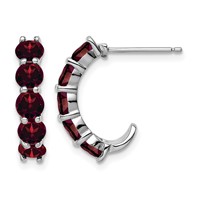 Sterling Silver Rhodium-plated Garnet J-Hoop Earrings view 1
