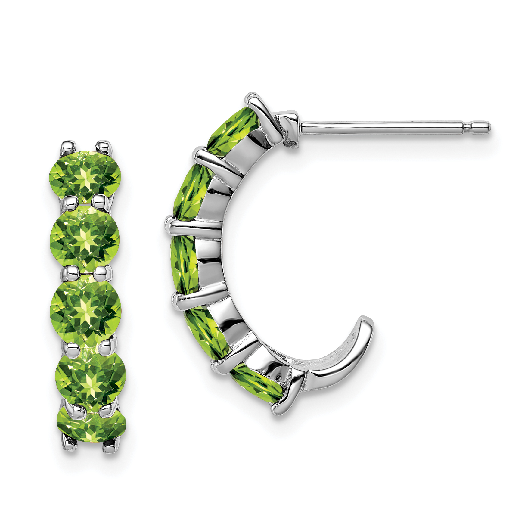 Sterling Silver Rhodium-plated Peridot J-Hoop Earrings (QE12614PE)