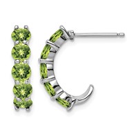 Sterling Silver Rhodium-plated Peridot J-Hoop Earrings view 1