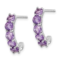 Sterling Silver Rhodium-plated Amethyst J-Hoop Earrings view 2