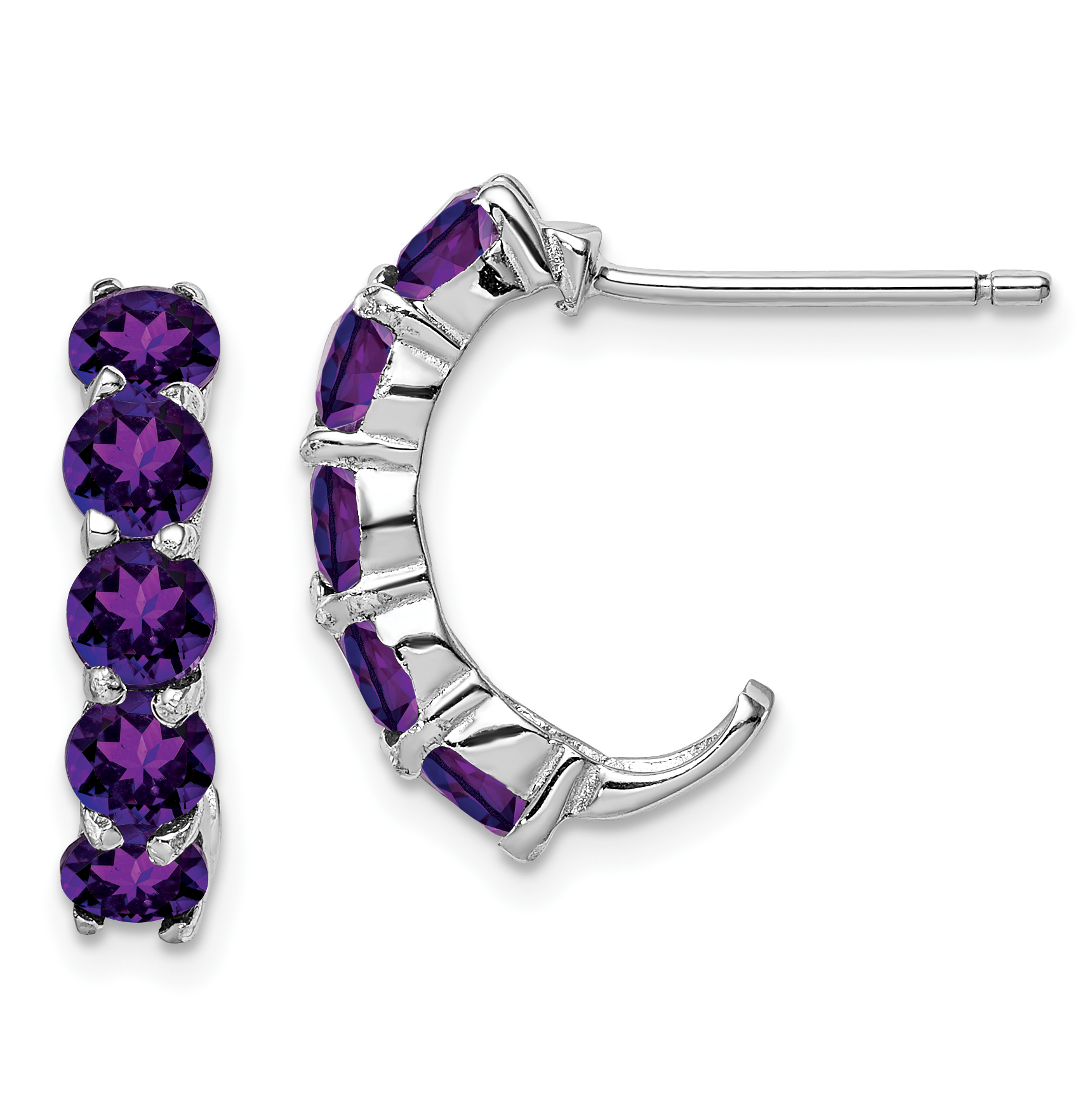 Sterling Silver Rhodium-plated Amethyst J-Hoop Earrings (QE12615AM)