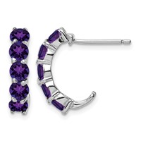 Sterling Silver Rhodium-plated Amethyst J-Hoop Earrings view 1
