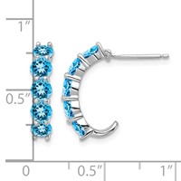 Sterling Silver Rhodium-plated Blue Topaz J-Hoop Earrings view 4