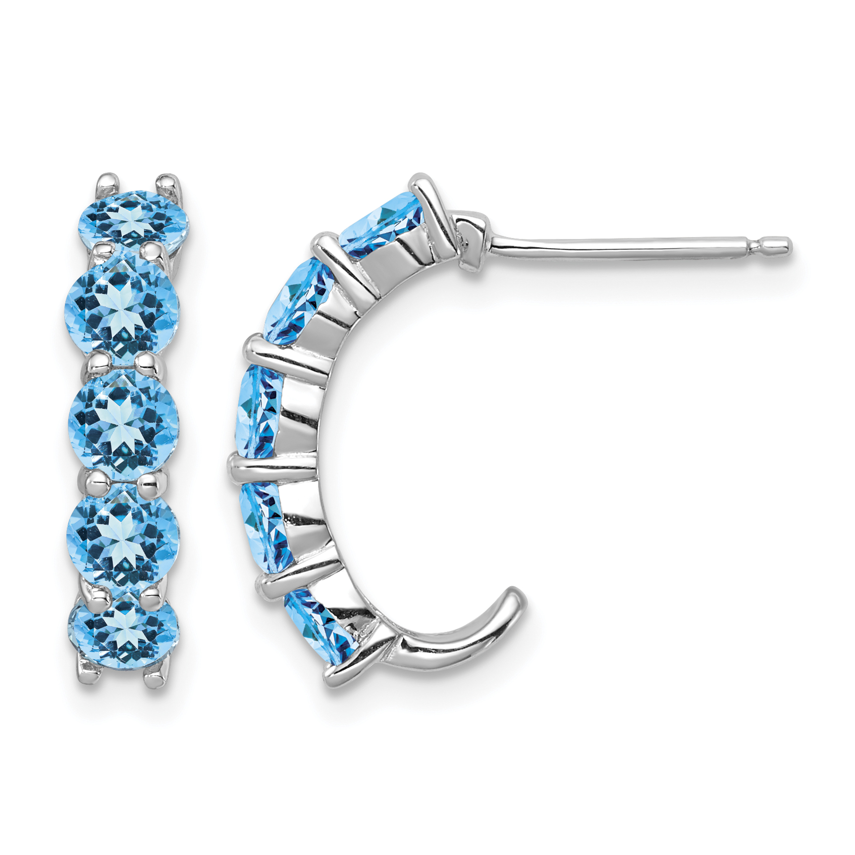 Sterling Silver Rhodium-plated Blue Topaz J-Hoop Earrings (QE12616BT)
