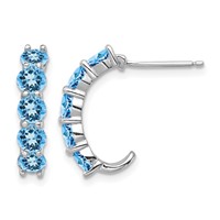 Sterling Silver Rhodium-plated Blue Topaz J-Hoop Earrings view 1