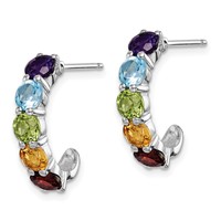Sterling Silver Rhodium-plated Multi Gemstone J-Hoop Earrings view 2