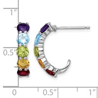 Sterling Silver Rhodium-plated Multi Gemstone J-Hoop Earrings view 4