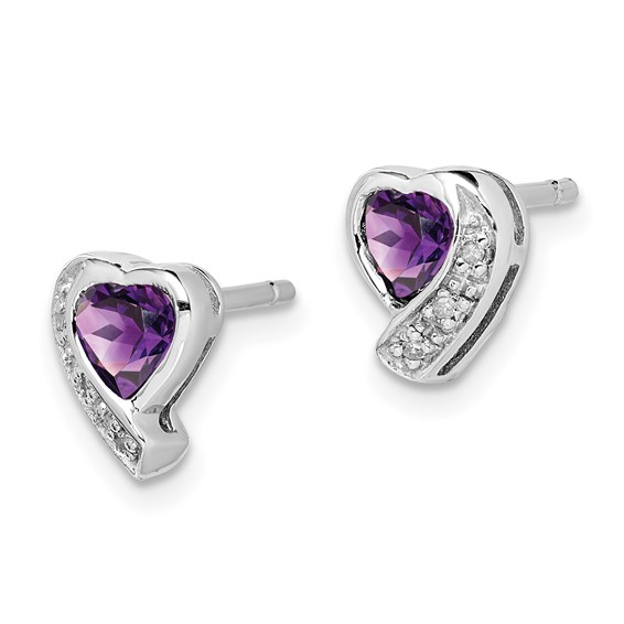 Sterling Silver Diamond and Gemstone Heart Earring
