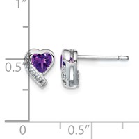 Sterling Silver Rhodium-plated Amethyst and Diamond Heart Earrings view 4