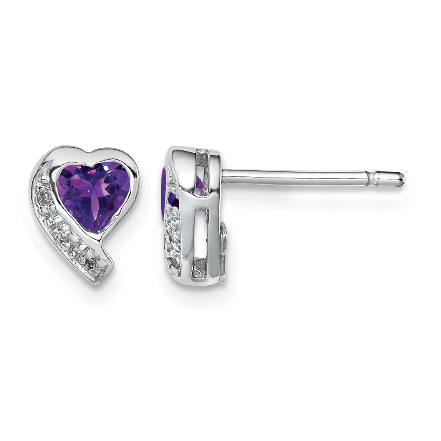 Sterling Silver Rhodium-plated Amethyst and Diamond Heart Earrings (QE12618AM)
