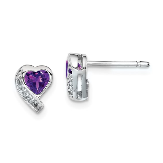 Sterling Silver Diamond and Gemstone Heart Earring