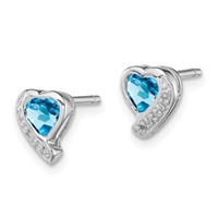 Sterling Silver Rhodium-plated Blue Topaz and Diamond Heart Earrings view 2