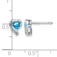 Sterling Silver Rhodium-plated Blue Topaz and Diamond Heart Earrings view 4