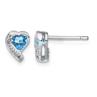 Sterling Silver Rhodium-plated Blue Topaz and Diamond Heart Earrings view 1