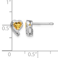 Sterling Silver Rhodium-plated Citrine and Diamond Heart Earrings view 4