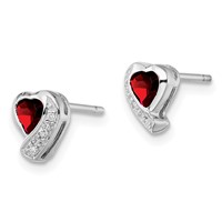 Sterling Silver Rhodium-plated Garnet and Diamond Heart Earrings view 2