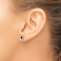 Sterling Silver Rhodium-plated Garnet and Diamond Heart Earrings view 3