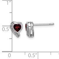 Sterling Silver Rhodium-plated Garnet and Diamond Heart Earrings view 4