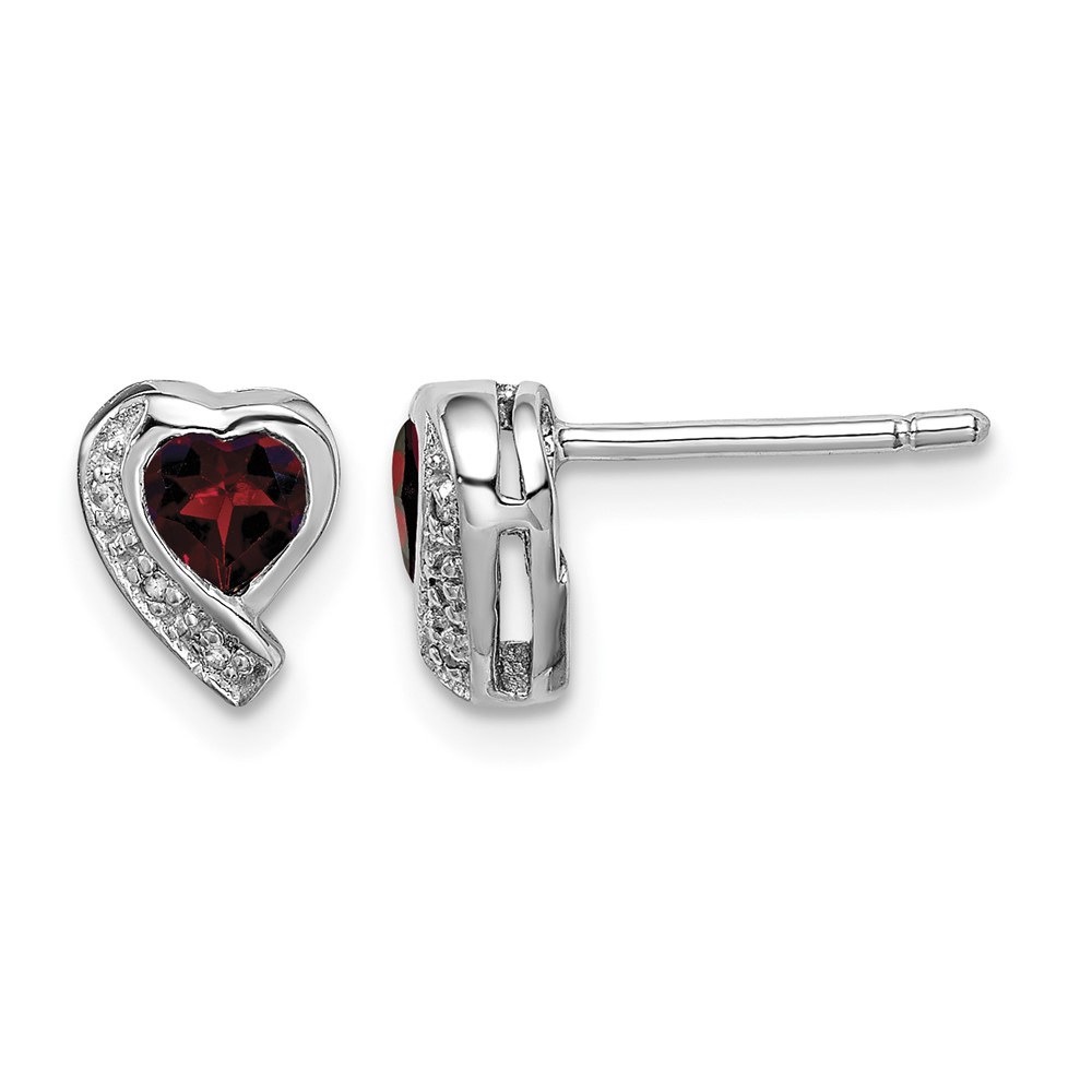 Sterling Silver Rhodium-plated Garnet and Diamond Heart Earrings (QE12618GA)