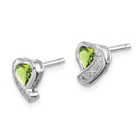 Sterling Silver Rhodium-plated Peridot and Diamond Heart Earrings view 2
