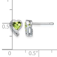 Sterling Silver Rhodium-plated Peridot and Diamond Heart Earrings view 4