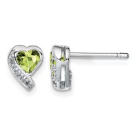 Sterling Silver Rhodium-plated Peridot and Diamond Heart Earrings view 1