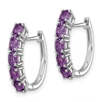 Sterling Silver Rhodium-plated Polished Amethyst Hinged Hoop Earrings view 2