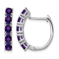 Sterling Silver Rhodium-plated Polished Amethyst Hinged Hoop Earrings view 1