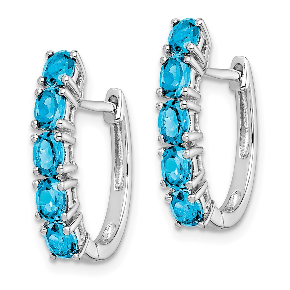 Sterling Silver Rhodium Plated Polished Blue Topaz Hinged Hoop Earrings (QE12619BT)