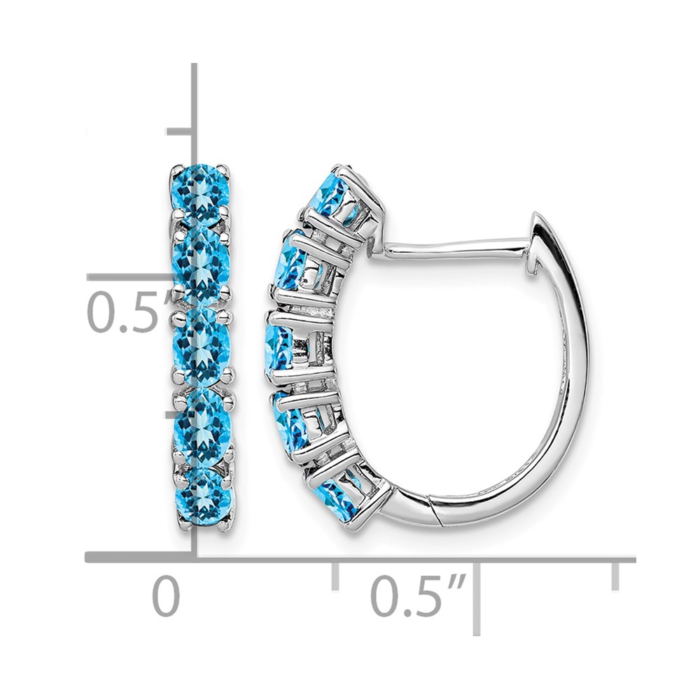 Sterling Silver Rhodium Plated Polished Blue Topaz Hinged Hoop Earrings (QE12619BT)