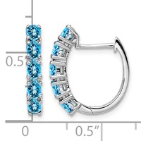 Sterling Silver Rhodium Plated Polished Blue Topaz Hinged Hoop Earrings view 4