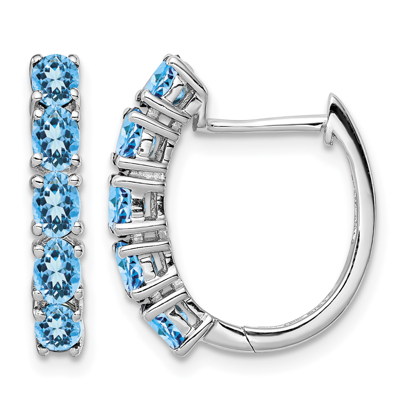 Sterling Silver Rhodium Plated Polished Blue Topaz Hinged Hoop Earrings (QE12619BT)