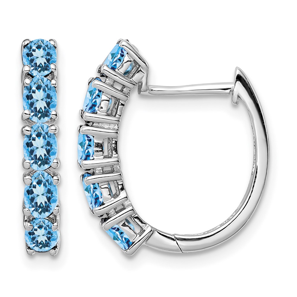 Sterling Silver Rhodium Plated Polished Blue Topaz Hinged Hoop Earrings (QE12619BT)