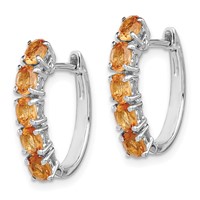 Sterling Silver Rhodium-plated Polished Citrine Hinged Hoop Earrings view 2