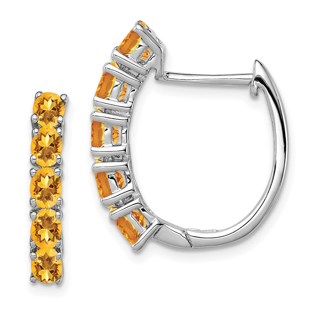Sterling Silver Rhodium-plated Polished Citrine Hinged Hoop Earrings (QE12619CI)