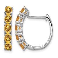 Sterling Silver Rhodium-plated Polished Citrine Hinged Hoop Earrings view 1