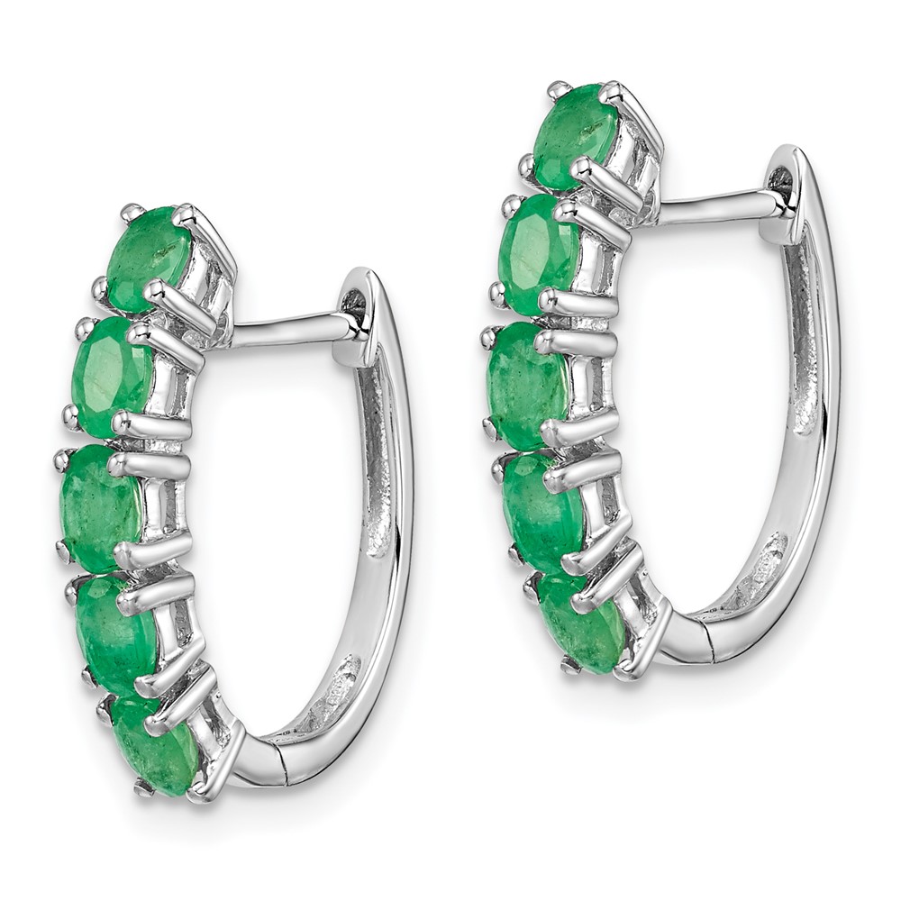 Sterling Silver Rhodium-plated Polished Emerald Hinged Hoop Earrings (QE12619E)