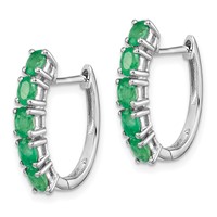 Sterling Silver Rhodium-plated Polished Emerald Hinged Hoop Earrings view 2