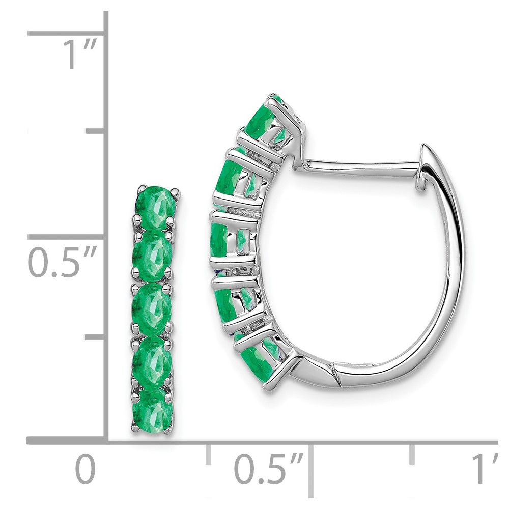 Sterling Silver Rhodium-plated Polished Emerald Hinged Hoop Earrings (QE12619E)