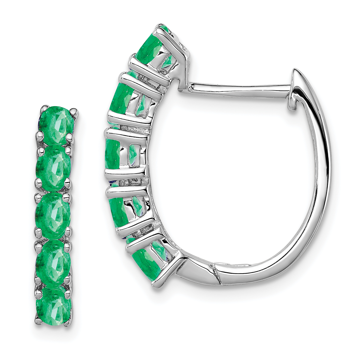 Sterling Silver Rhodium-plated Polished Emerald Hinged Hoop Earrings (QE12619E)