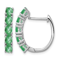 Sterling Silver Rhodium-plated Polished Emerald Hinged Hoop Earrings view 1