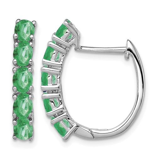 Sterling Silver Rhodium-plated Polished Emerald Hinged Hoop Earrings