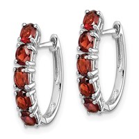 Sterling Silver Rhodium-plated Polished Garnet Hinged Hoop Earrings view 2