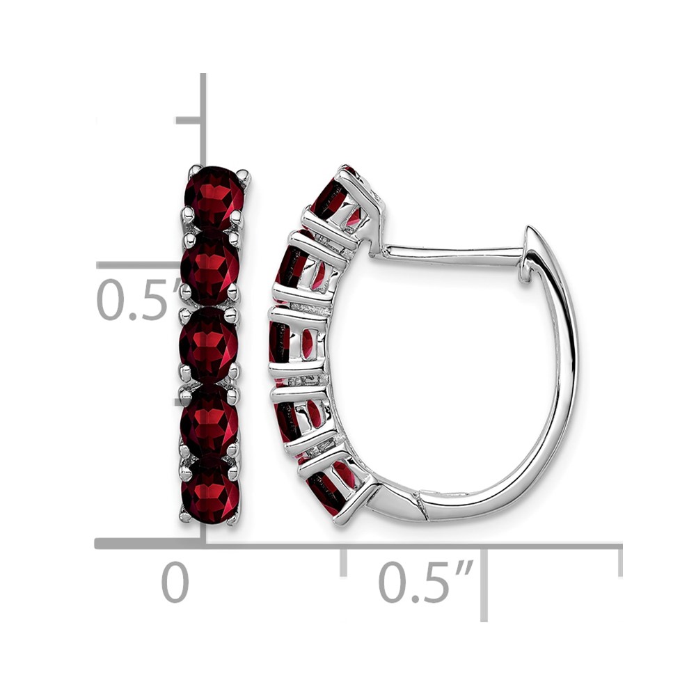 Sterling Silver Rhodium-plated Polished Garnet Hinged Hoop Earrings (QE12619GA)