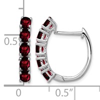 Sterling Silver Rhodium-plated Polished Garnet Hinged Hoop Earrings view 4