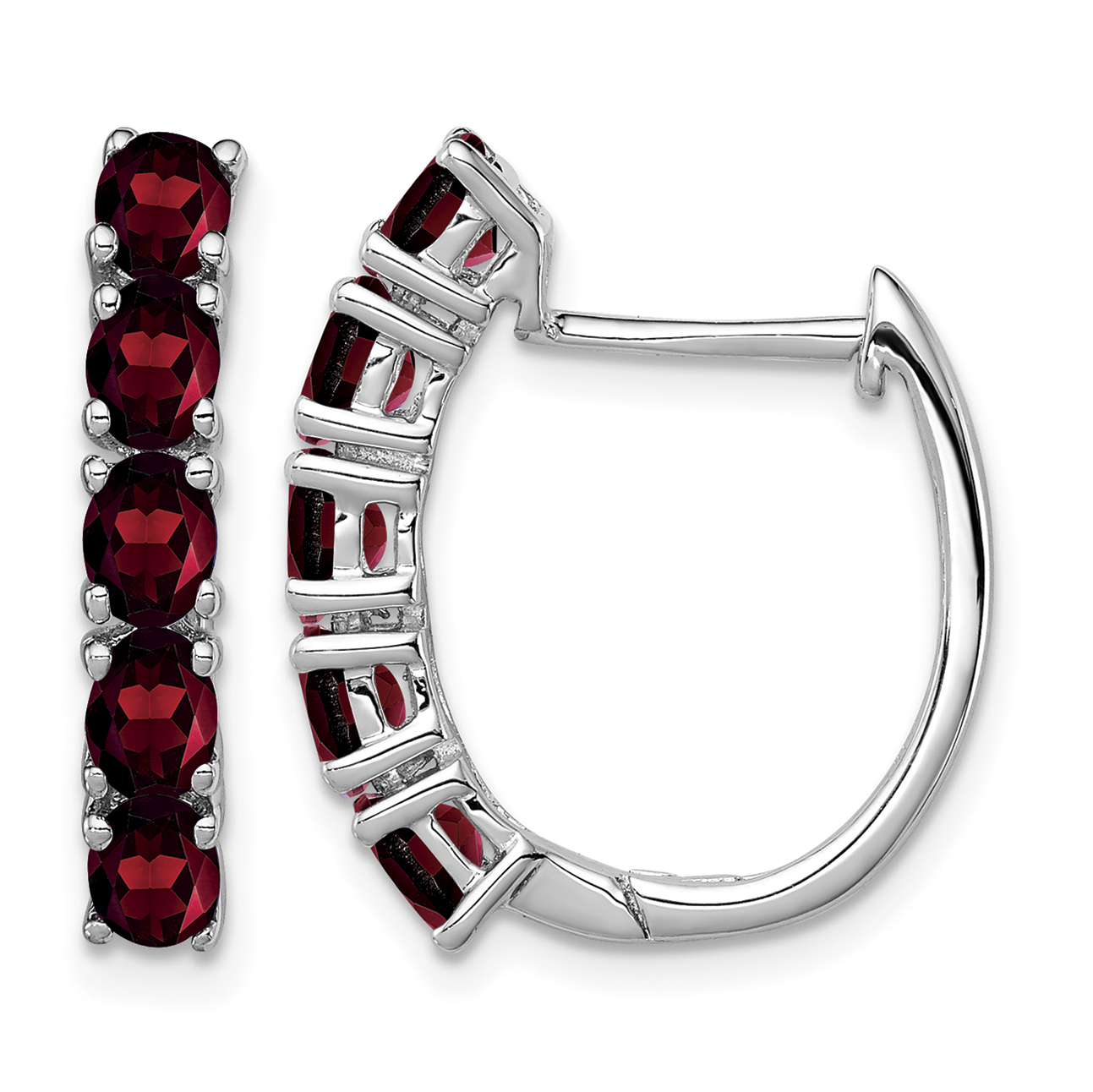 Sterling Silver Rhodium-plated Polished Garnet Hinged Hoop Earrings (QE12619GA)