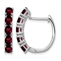Sterling Silver Rhodium-plated Polished Garnet Hinged Hoop Earrings view 1